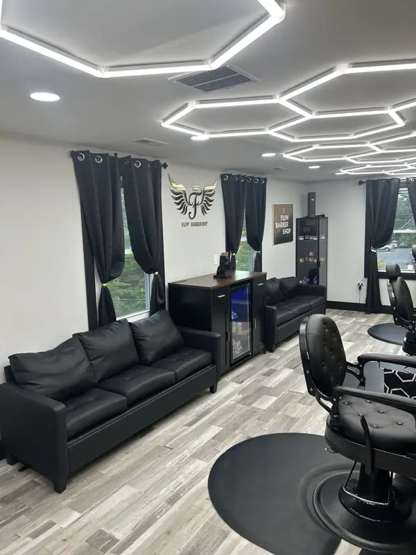 Leather lounge with hexagon ceiling