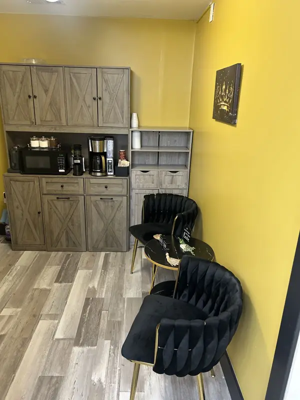 Coffee bar and lounge chairs